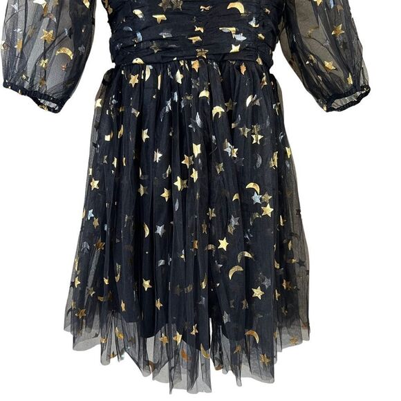 Lace & Beads Brielle Babydoll Mini Dress in Black Moon Print - Picture 5 of 15